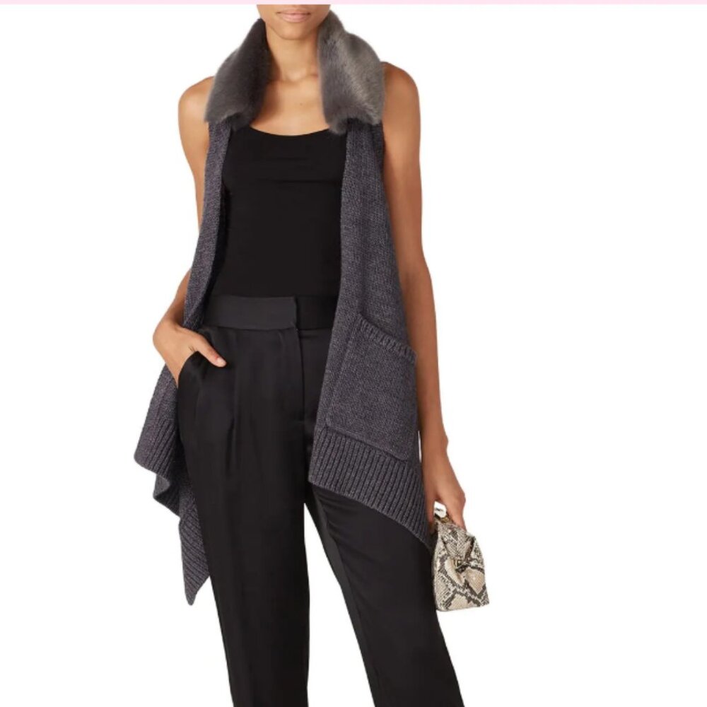 📚 KF/KaufmanFranco Faux Fur Collar Vest Cardigan Knit Wool Sweater BOOK SALE!